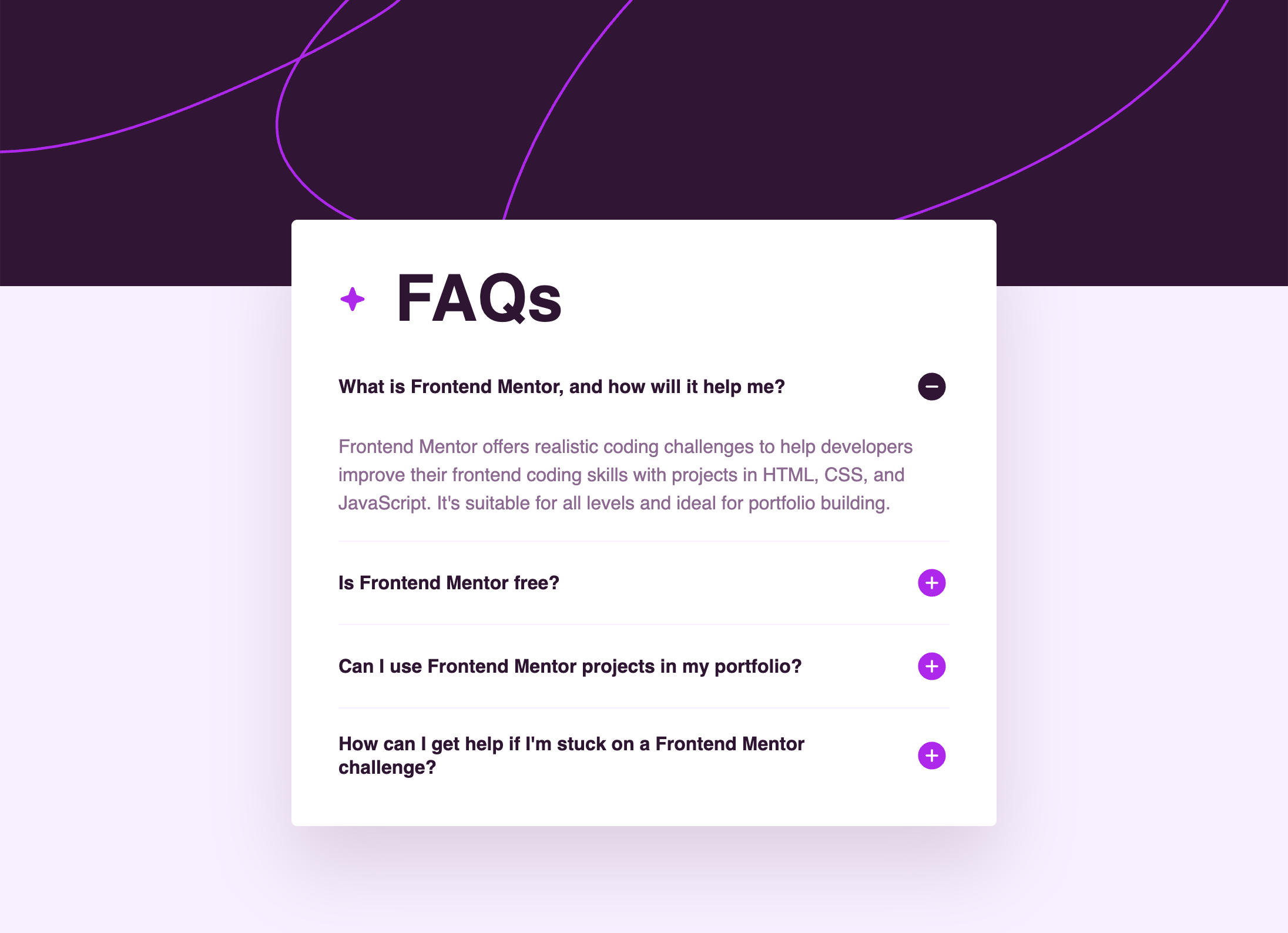 Screenshot of the FAQ accordion project