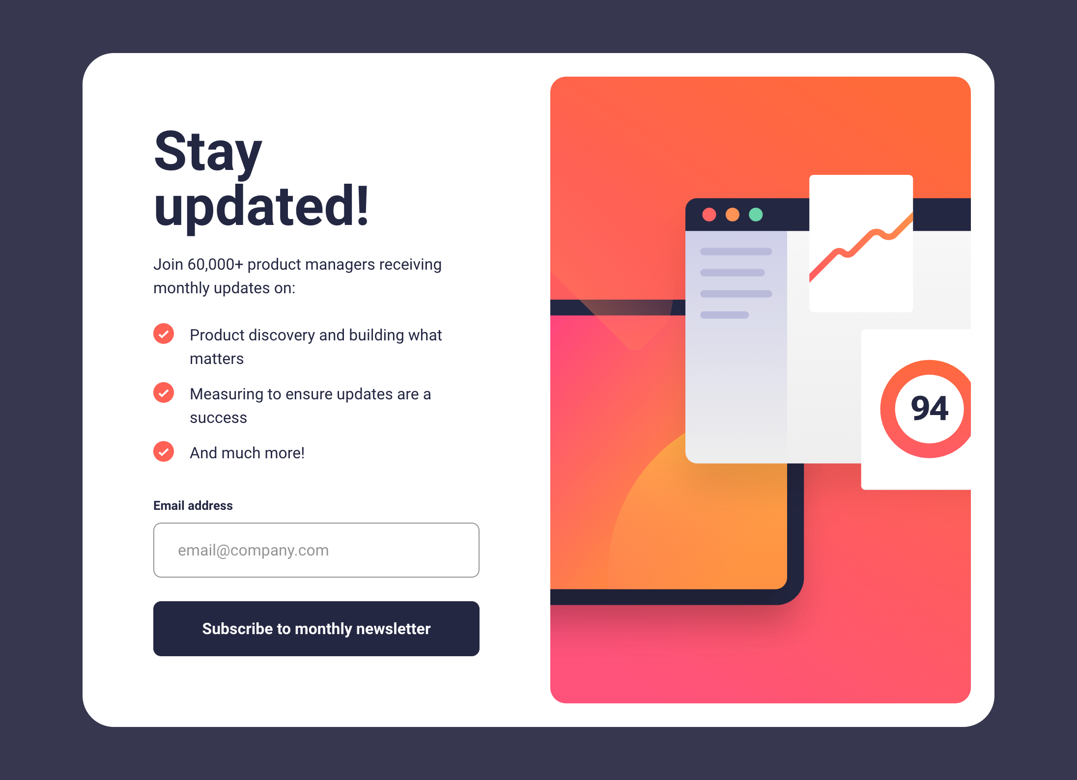 Screenshot of the Newsletter sign-up form project